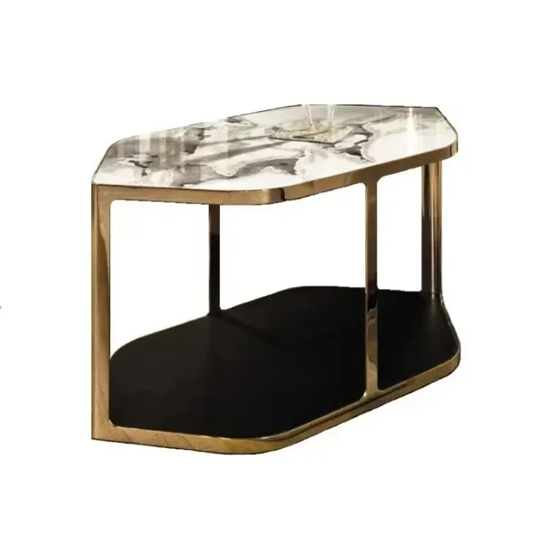 Italian luxury stainless steel marble corner table modern light luxury living room polygonal edge table high-end furniture