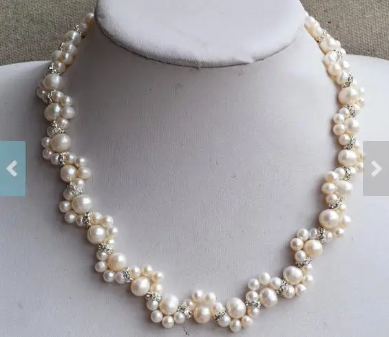 

wedding necklace,16 inches 5.5 - 8mm Freshwater white Pearl Necklace,Flower necklace,crystal necklace