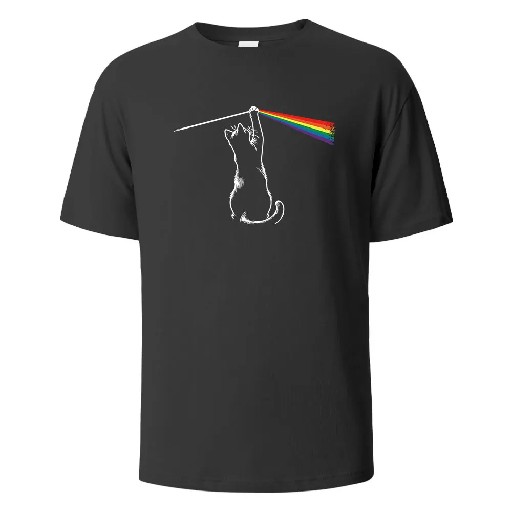 

Cat Light Simplicity Printed Men's T-Shirts 100_Cotton Breathable Comfortable Tops For Men Summer O-neck Oversize Men Clothing