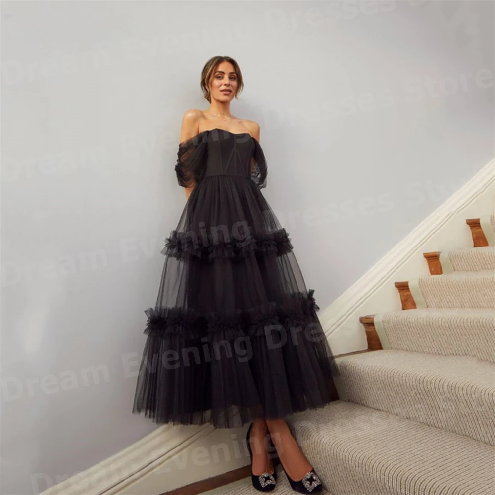 

Sexy Black A Line Women's Evening Dresses Customized Prom Gowns Off The Shoulder Backless Princess Vestido De Gala Noche Mujer