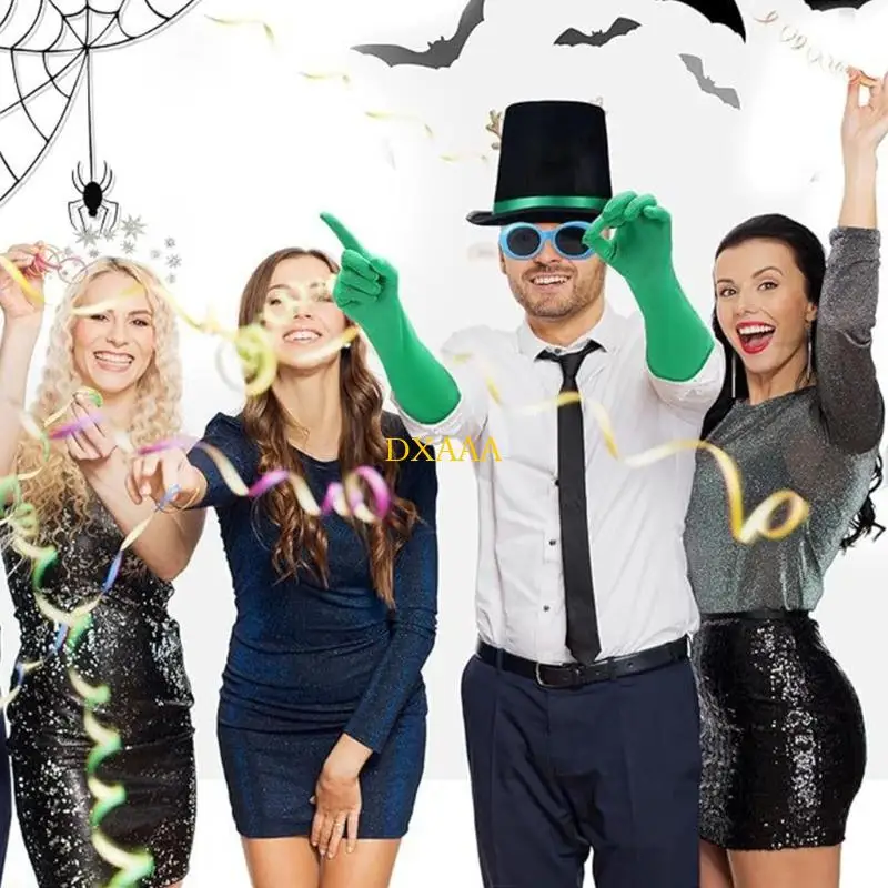 DXAA 3Pcs Halloween Costume Accessories Set Green Long Gloves Sunglasses Black Top Hat for Book Character Cosplay Dress Up
