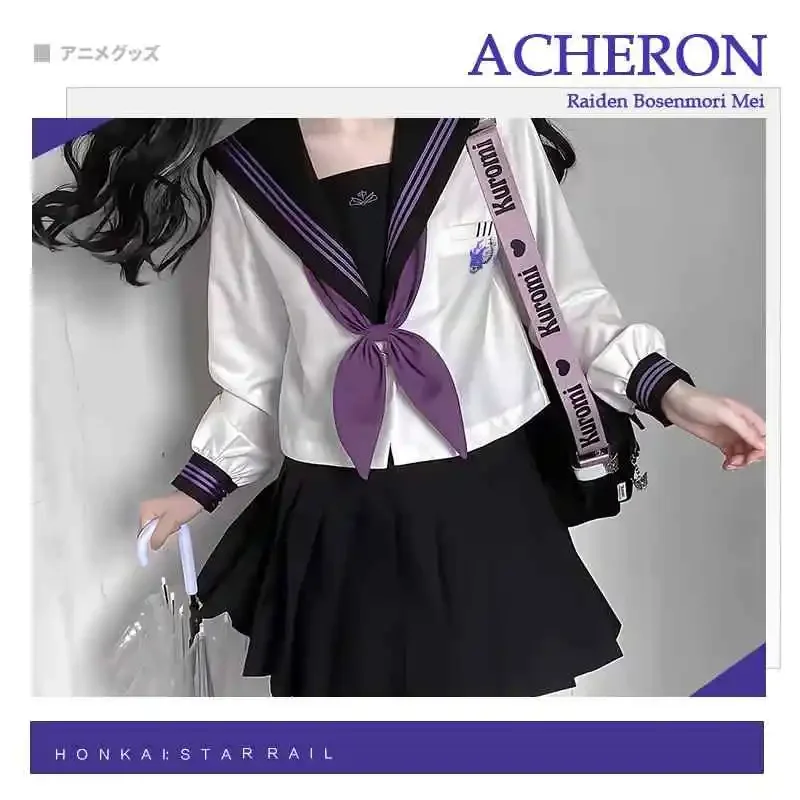 

Anime Honkai: Star Rail Acheron Casual Long Sleeve JK Uniform Sailor Suit Tops Skirt Set Women Cosplay Student Spring Autumn
