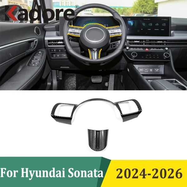 

For Hyundai Sonata 2024 2025 2026 Carbon Fiber Steering Wheel Cover Trim Frame Car Sticker Interior Accessories