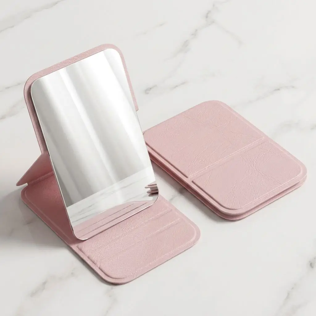Mini Handheld Makeup Mirror Simple Standable Portable Pocket Cosmetic Mirror Desktop Dormitory Decor Compact Small Mirror For St