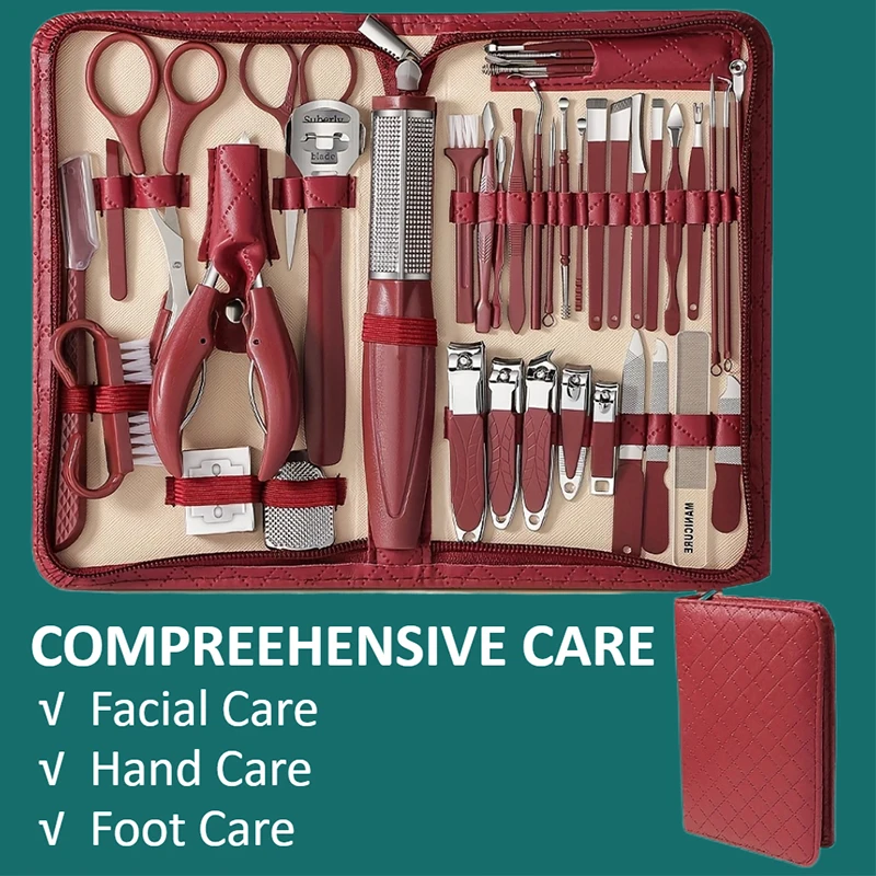 42Pcs Manicure Pedicure Set, Stainless Steel Anti-Splash Nail Clippers Kit, Portable Brown PU Leather Case Foot Hand Nail Trimming Beauty Tools for Men Women Gift