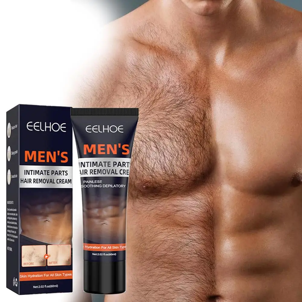 EELHOE 60ml Men's Private Hair Removal Cream Gentle Painless For Men With Strong Body Hair Quickly Remove Excess Coarse Hai R8F2