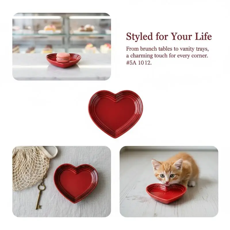 Ceramic Cat Bowl Extra Heart-Shaped Wide Anti Vomiting Stress Free Design12cm Durable Ceramic Pet Bowl For Small Cats Dogs