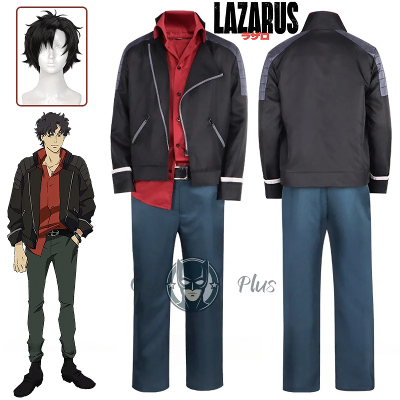 

Axel Cosplay Costume Wig Anime Lazarus Black Jacket Coat Red Shirt Blue Pants Belt Outfit For Men Women Girls Halloween Carnival