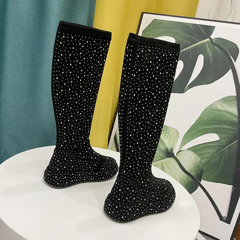 

Gorgeous Gypsy Star Bright Diamond Fashion Boots New Thick-Soled Elastic Skinny Boots Round Head Tall Sexy Women's Boots