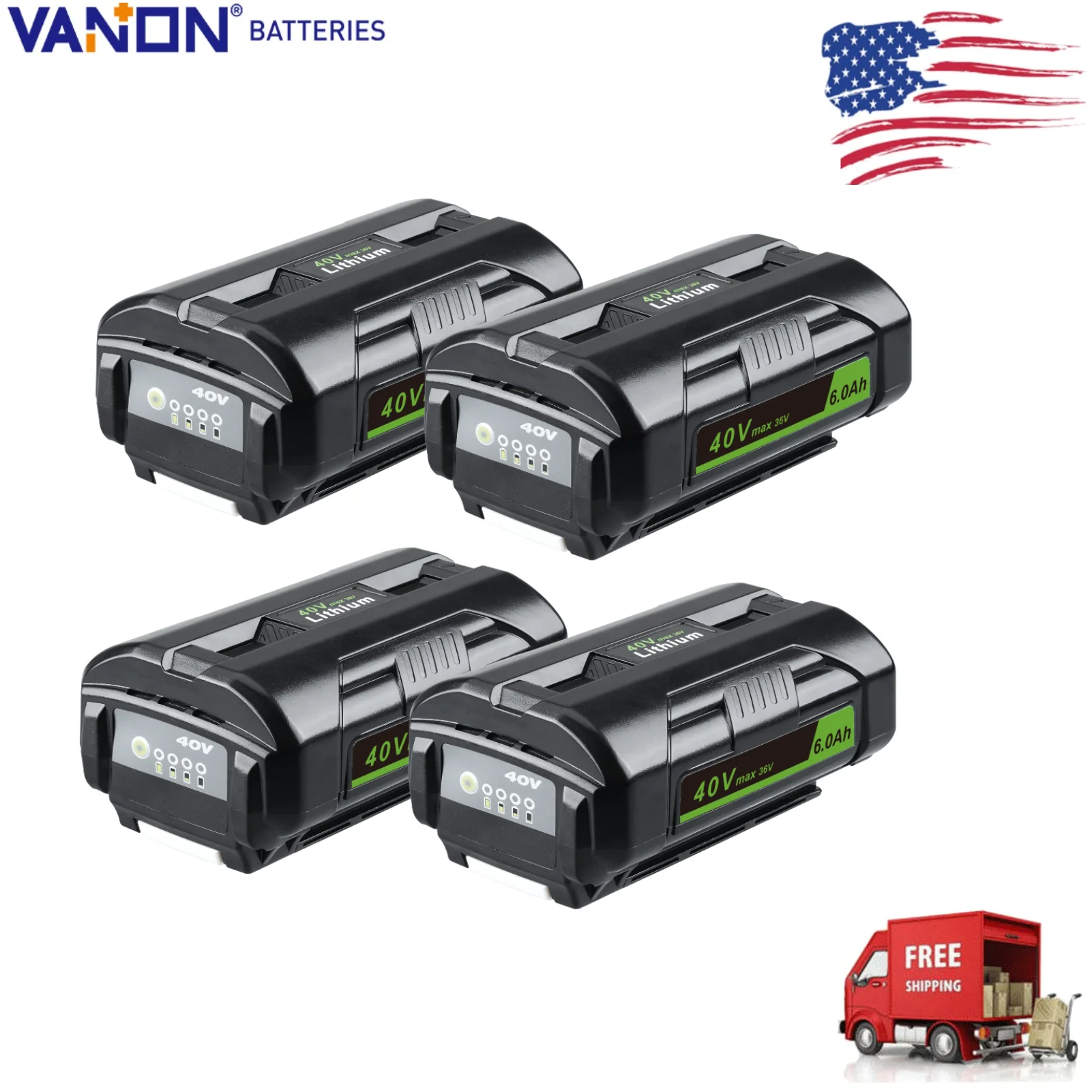 

VANON 4Pcs 40V 6.0Ah OP4040 Battery Replace for Ryobi OP4026 OP4030 OP4050 Compatible with Cordless Tool Li-on Battery pin