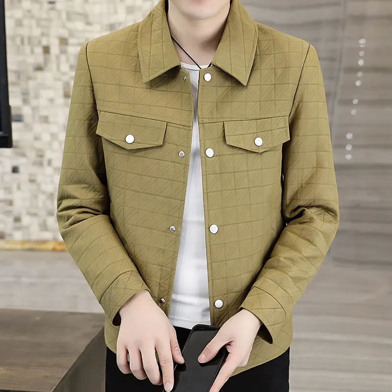 

Повседневная мужская куртка с длинным рукавом и воротником, осенне-зимняя, модная, универсальная, молодежная, из полиэстера и спандекса, немнущаяся, на все сезоны