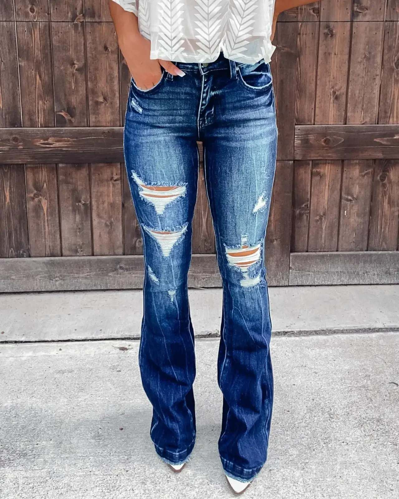 2025 Street temperament denim micro raked pants ripped wash water trousers women jeans blue jeans for women  זארה נשים חדש