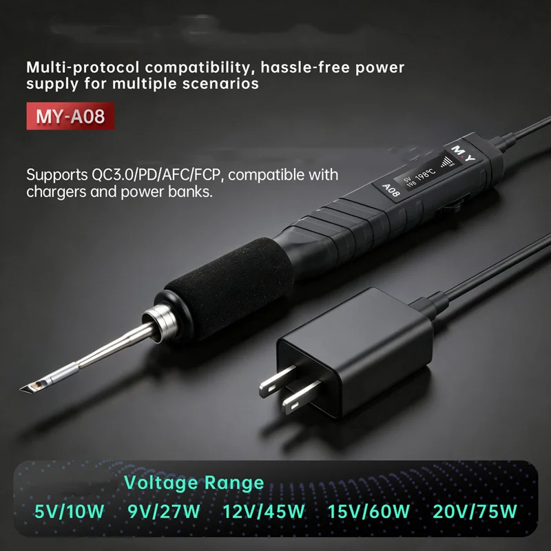 

YCS MY-A08 USB-C Digital Welding Pen Tool Digital Display 5-20V Temp Adjustable Soldering Iron for Electronics Repair Tools