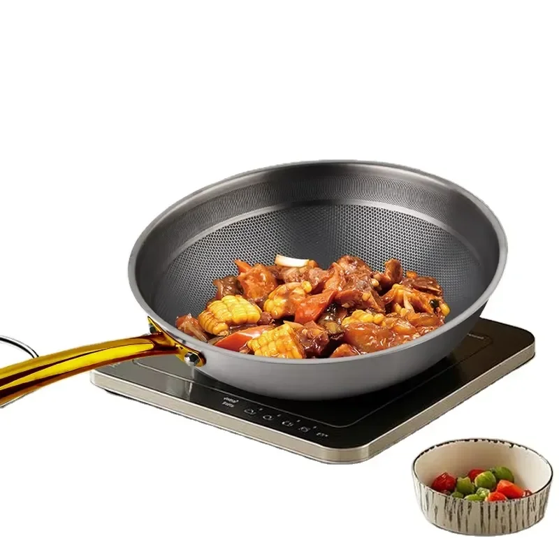 Pure Titanium Frying Pan Uncoated Non Stick Cookware For Gas Induction Stove Commercial Kitchen Use Durable Healthy Wok