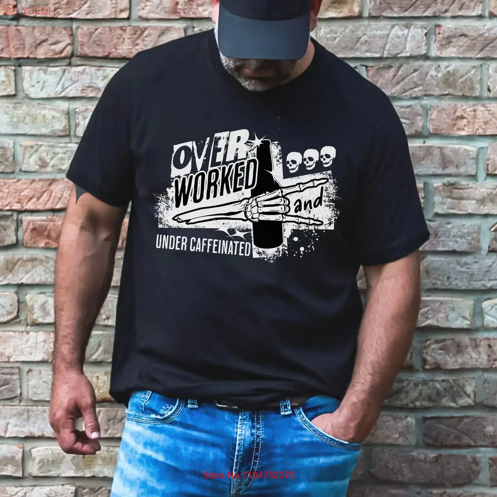 Coffee Addiction Jersey  T Shirt Cola Soda Over Worked Under Caffeinated Co Worker Skeleton vintage Washed Unisex Stylish