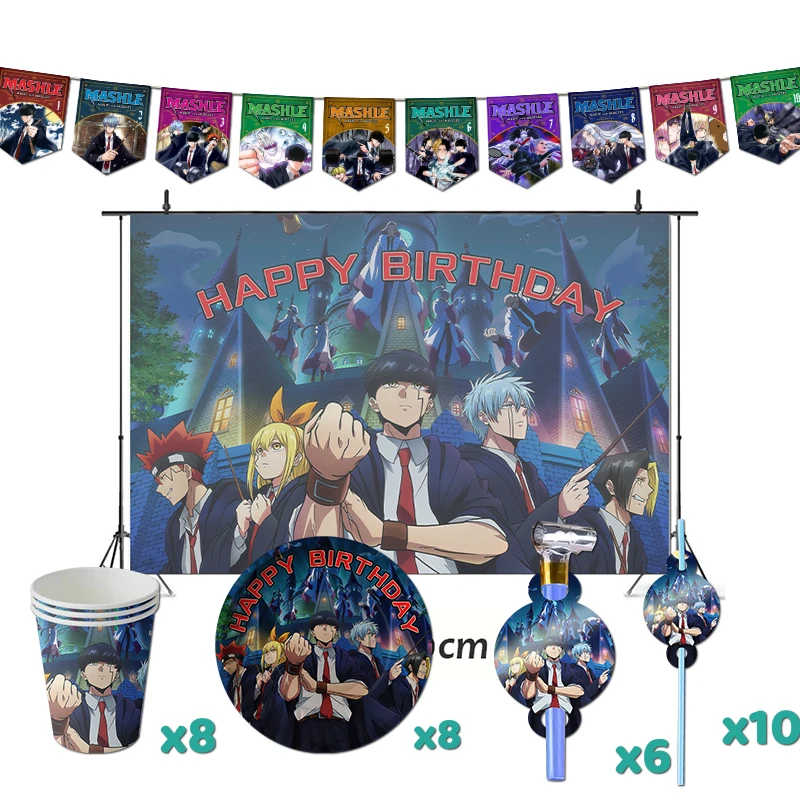 Mashle Magic and Muscles Birthday Party Decorations Anime Theme Supplys Banner Cups Plates Mash Burnedead