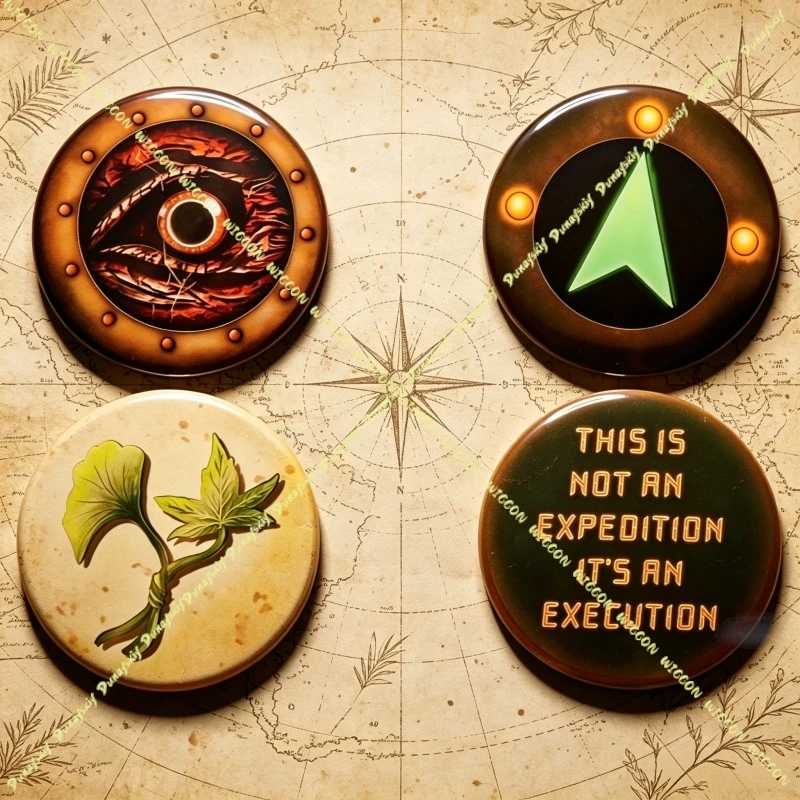 Markiplier Horror Game Buttons Set Iron Lung Pin Pack 4Pcs Round Badges Ginkgo Leaf Demon Eye Brooches Backpack Decor Gift