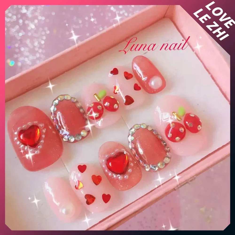 10Pcs Cute Fashion Handmade Press On Nails Kawai Full Cover Cartoon Rabbit Short Ballet Custom Wearable Reusable Fake Nails