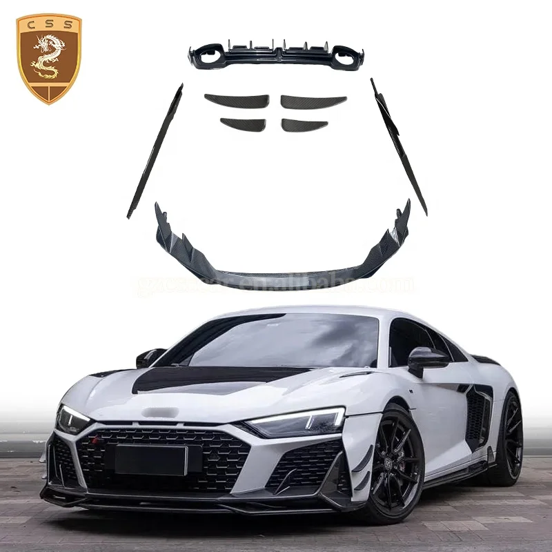 For Audi R8 Body Kit Capristo Style Dry Carbon Fiber Front Lip Vent Side Skirts Rear Diffuser Lip Car Parts