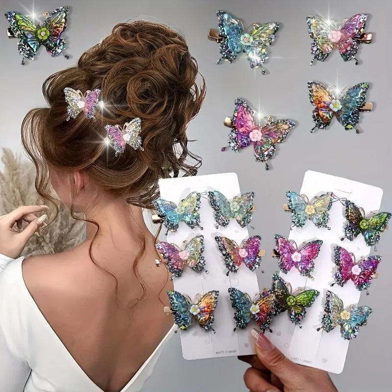 6pcs Gorgeous Butterfly Hair Clip Multi-color Three-dimensional Design European American Style Craftsmanship Party Daily Styling