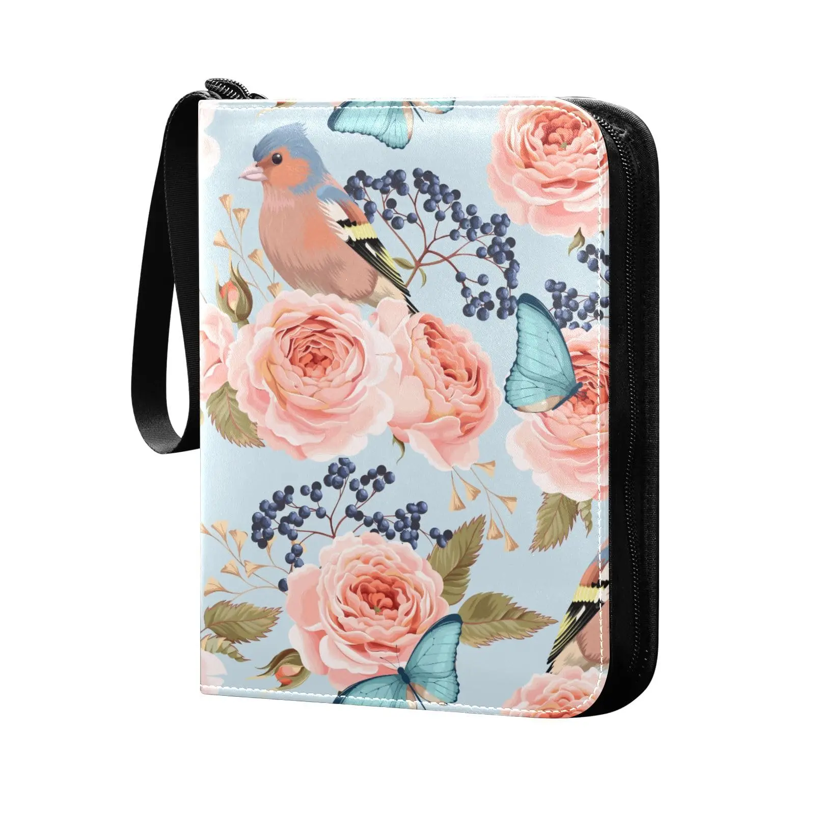 Roses Bird Card Binder 4 Pocket Card Binder, 400 Double Sided Pocket Album for Sport Game Cards, Unique Card Collection Storage