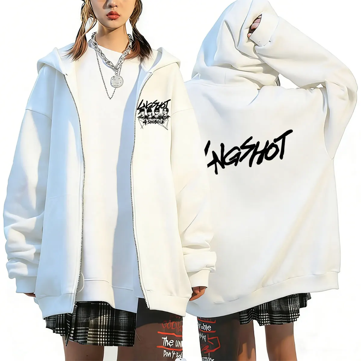 Koreanische Band Jay Park Lngshot Grafik-Reißverschluss-Hoodie 4SHOBOIZ Pop-Musik Zip-Up-Jacke Mantel Herren Damen Kpop Mode Trend Streetwear – Detail 2