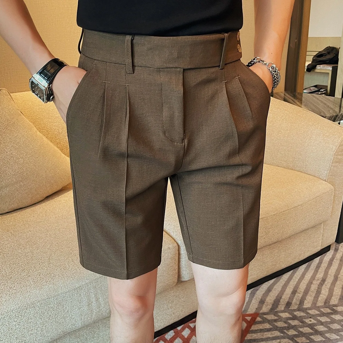 

Мужские однотонные простые повседневные модные свободные прямые шорты до колена, летняя новинка 2026 года, мужская одежда