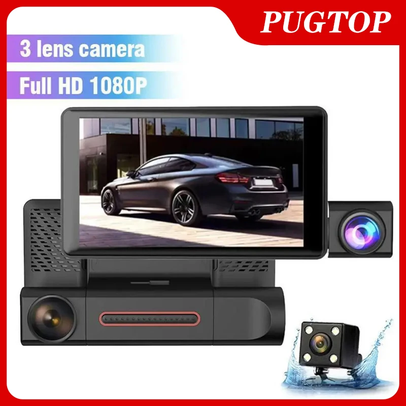 

4 Inch 3Lens Dvr Dash Cam for Cars FHD 1080P Video Recorder Front Inside Rear View Camera for Vehicle Black Box Car Assecories