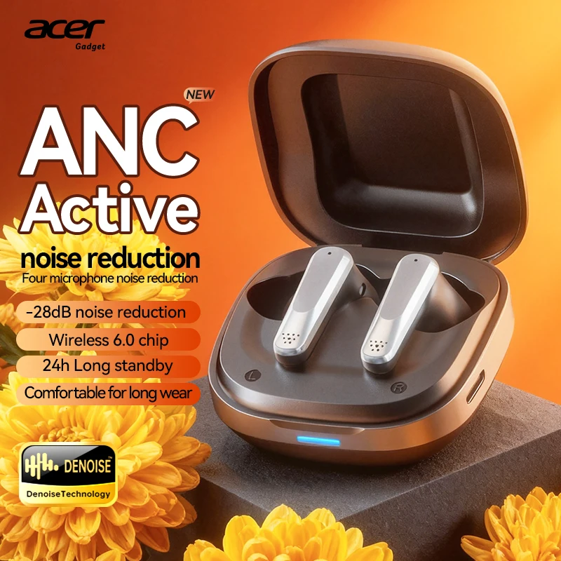 Acer Ohr646 Wireless Headphones In-Ear Design Anc Noise Reduction Hifi Sound Quality Ultra-Long Battery Life Wireless 6.0 Low Latency for Gaming Compatible with Mobile Phones and Tablets Unisex Christmas Gift
