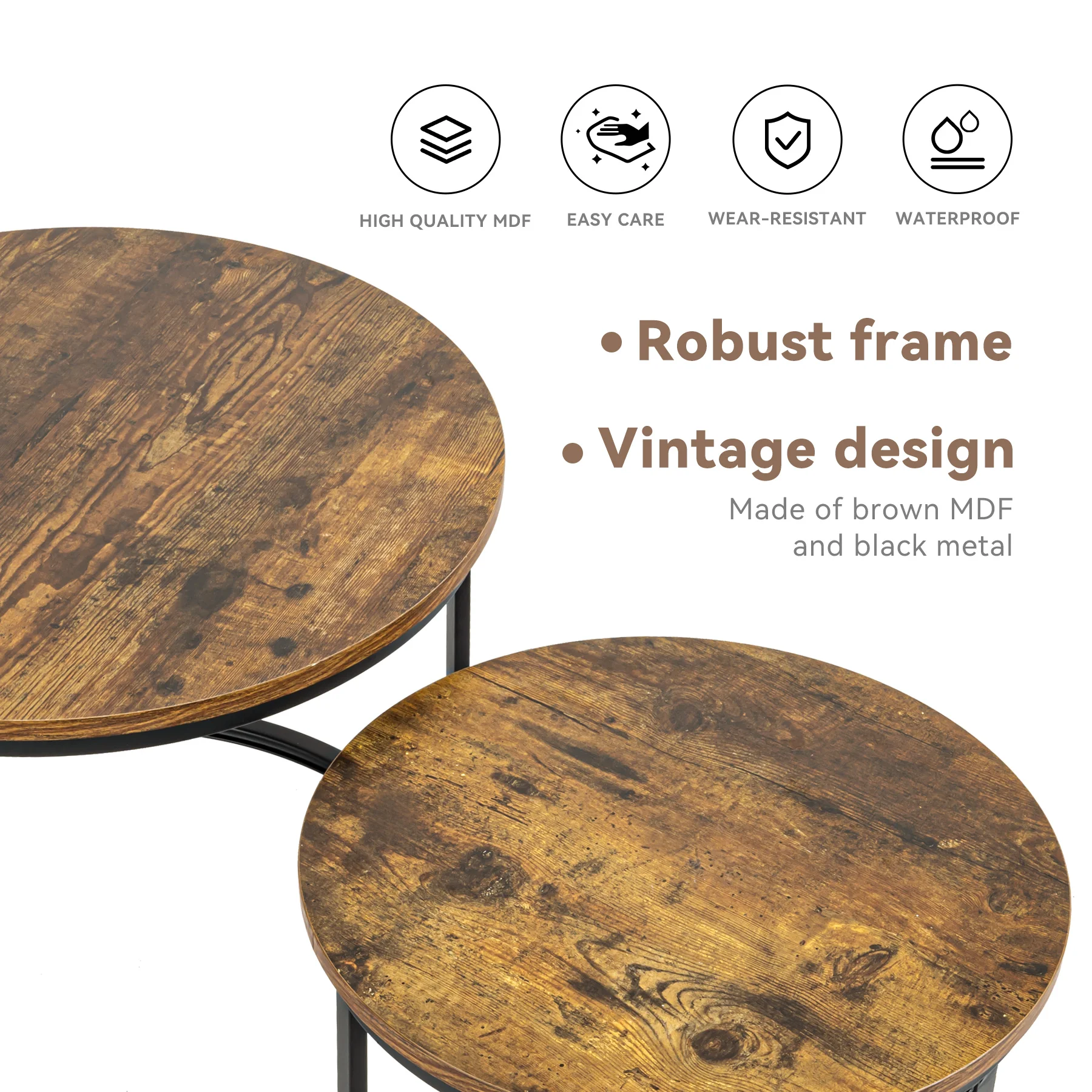 Picture 5: 2Pcs Round Coffee Table, Nordic Modern Living Room Side Table,Multi-Function Side Table With Metal Frame For Living Room/Bedroom