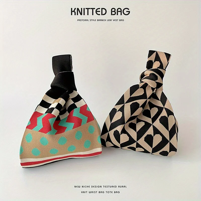 Bolso de mano práctico, tejido de lunares bloqueados en color, Asa de un solo hombro, versátil y de gran capacidad