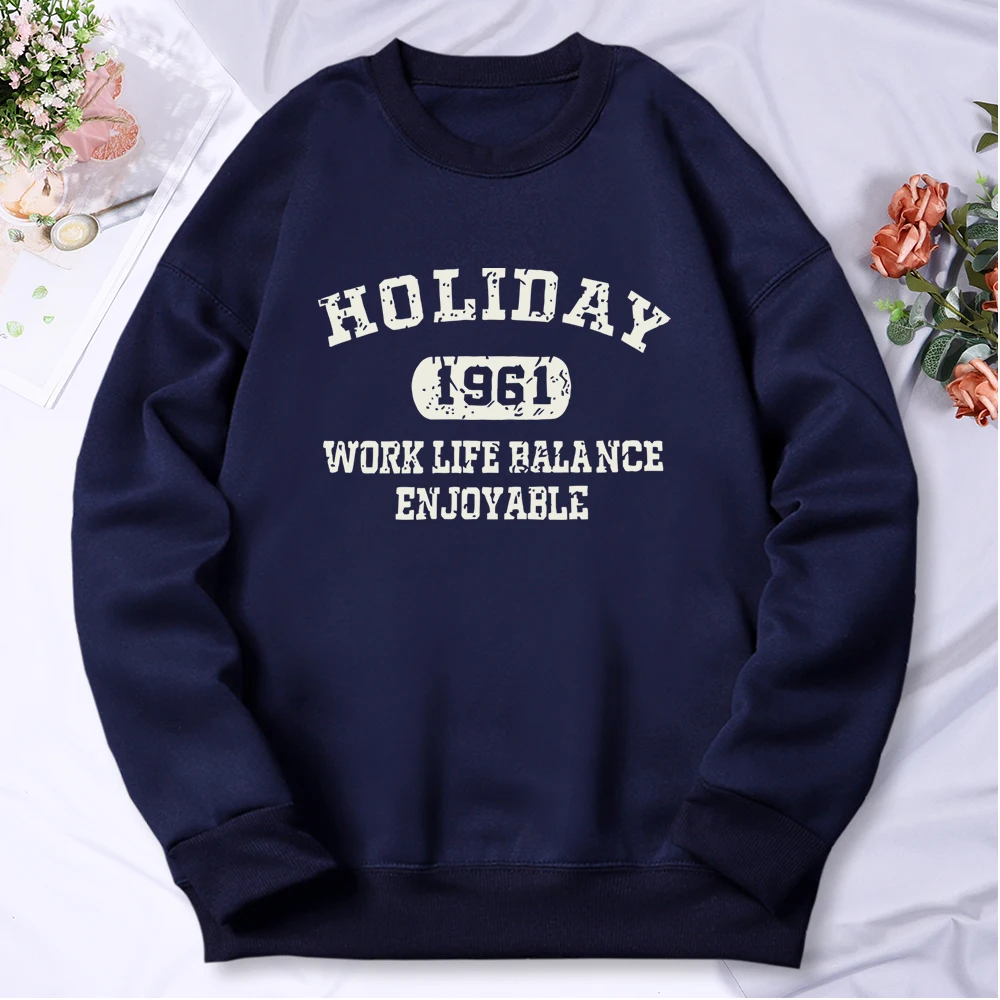 Holiday 1961 Work Life Balance Enjoyable Tracksuit Women Basic Casual Daily Hoody Fashion Tide Sweatshirt Sports All Match Tops