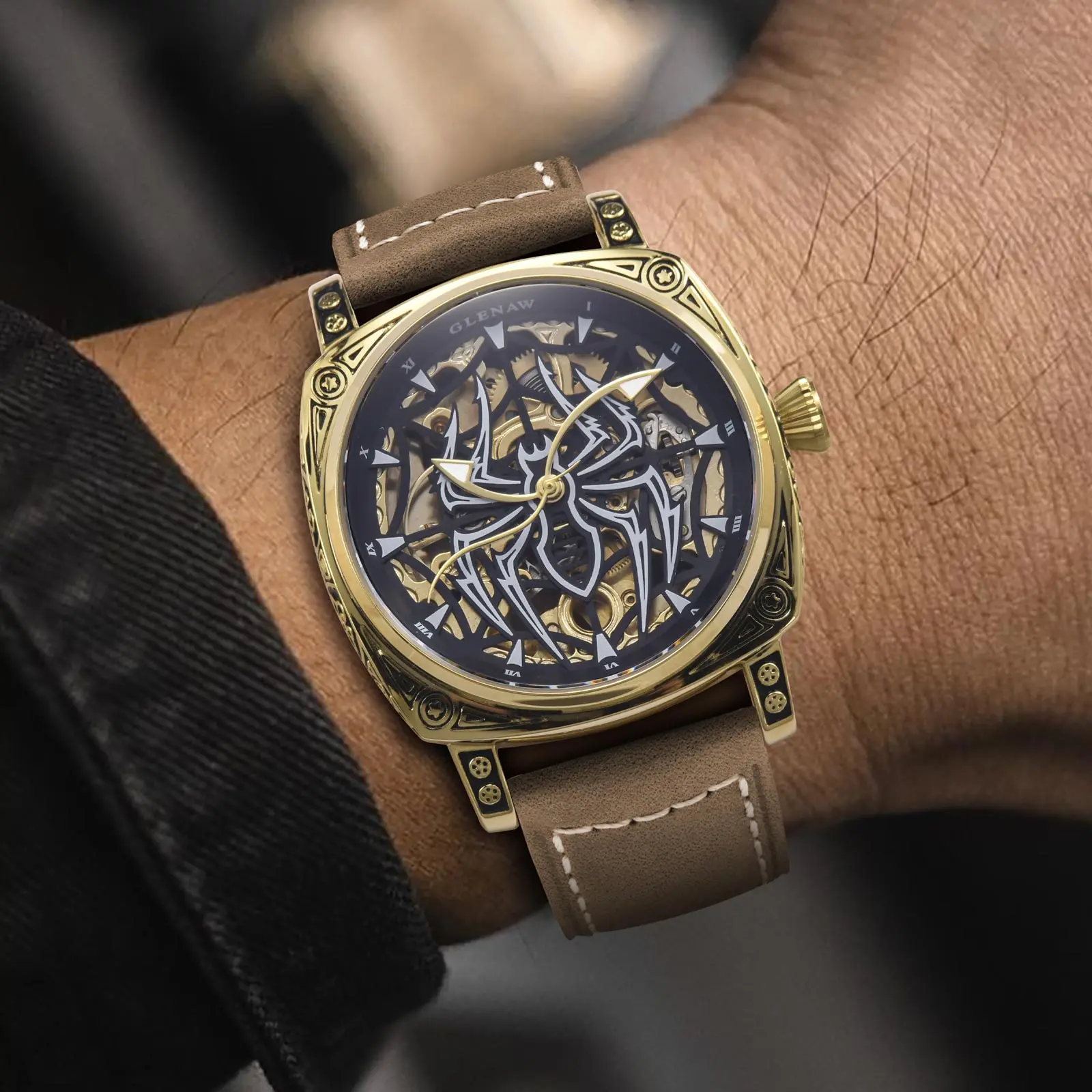 

Glenaw Spider Series Лучший бренд Роскошные мужские часы Модные деловые полностью автоматические механические золотые часы Водонепроницаемые часы