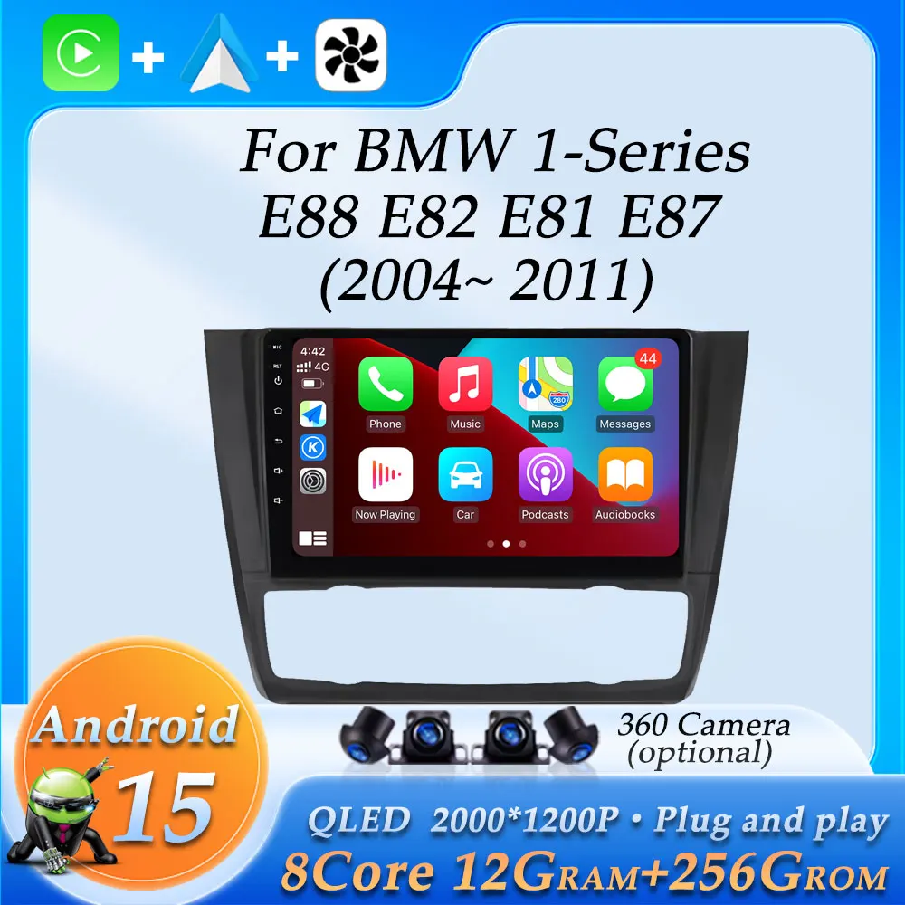 

Wireless CarPlay Car Radio Video Multimedia for BMW 1-Series E88 E82 E81 E87 2004 - 2011 Android 15 BT DSP Stereo GPS Navi 9inch