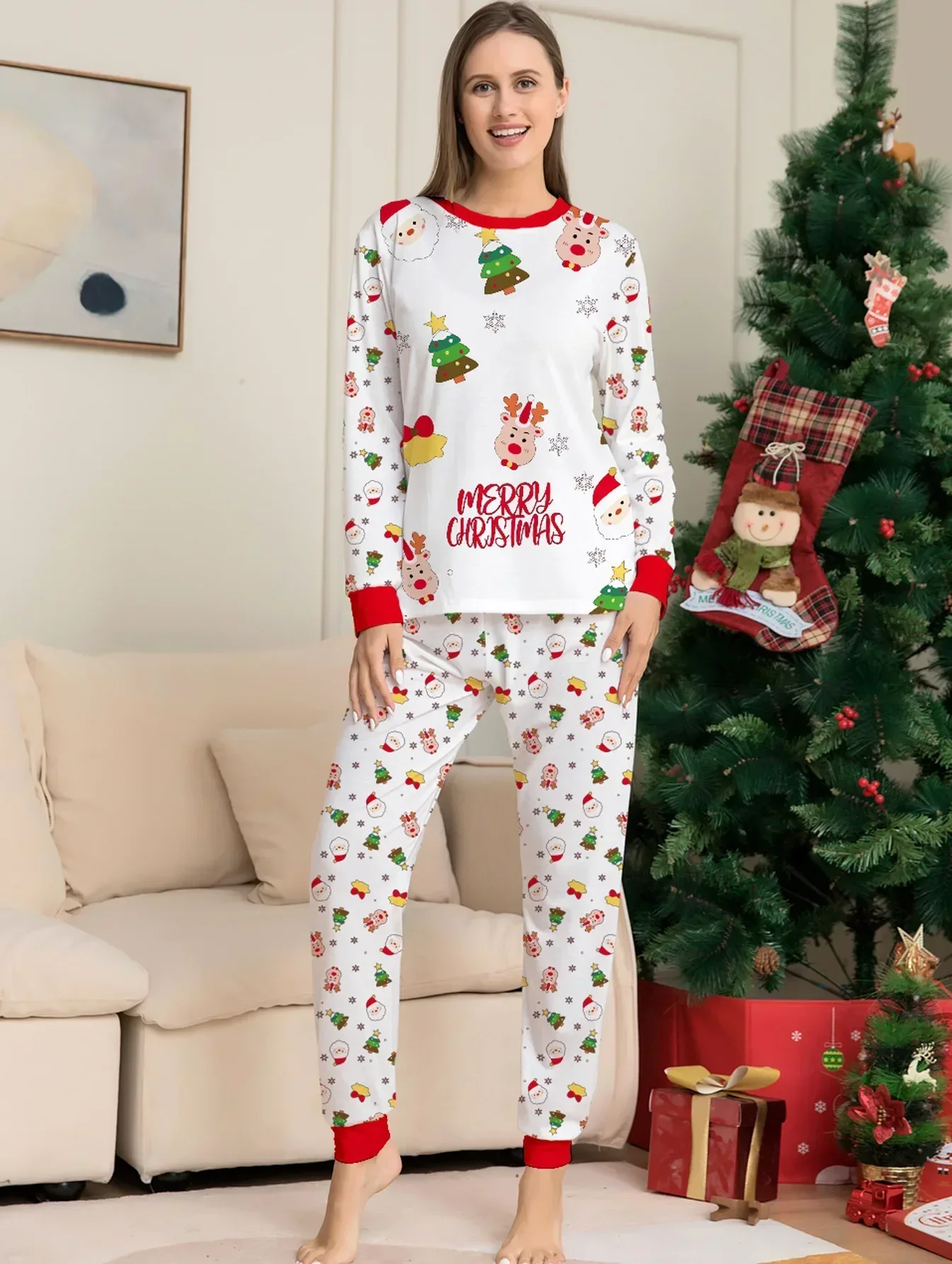 New Year Clothes 2024 Women Men Boys Girls Clothing Set Cartoon Dinosaur Print Christmas Pyjamas 2pcs Soft Sleepwear Family Look