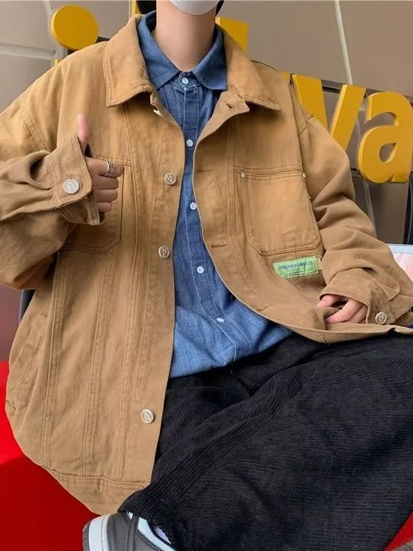 

adient Vintage Denim Jaet ex Spring American Retro Workwear Jaet Loose Trendy Brand Haome Outerwear