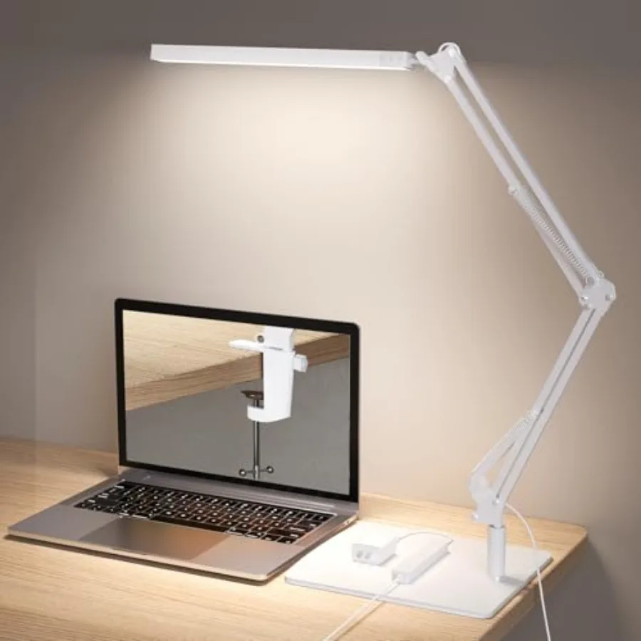 Swing Arm Desk Lamp with Base, 80 LED Beads, 5 Color Modes and 11 Brightness Levels, 360° Adjustable Arm, Eye-Caring Light CRI9