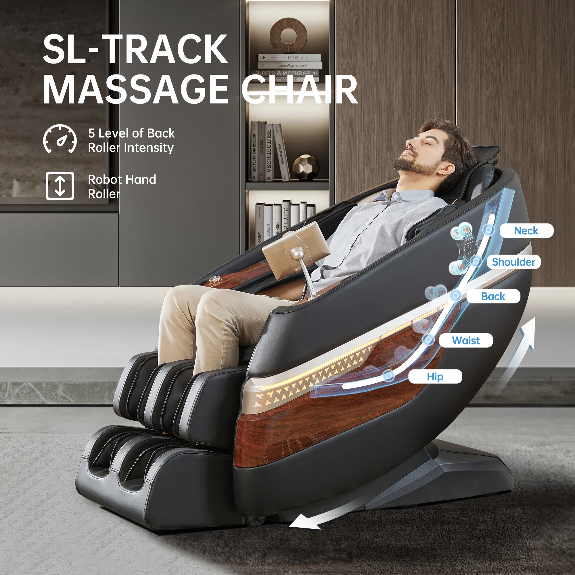 Modern Luxury Black Real Relax Favor 08 SL Track Heated Body Scan Zero Gravity Roller 3D Massage Chair Massage Sella