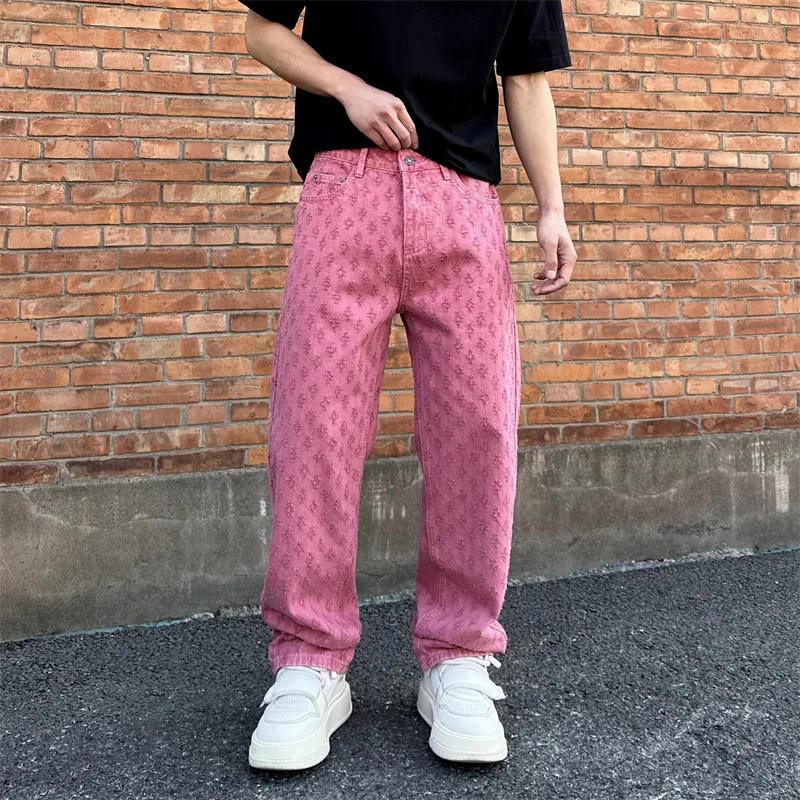 Mehrere Farben Herren Y2k Fashion Baggy Jeans Washed Stretch Loose Denim Hose Streetwear Jacquard Muster Jeans Weite Hose