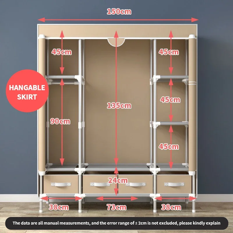 Enlarged Wardrobe Open Closets Economical Assembly Bedroom Furniture 150CM Assembly Closet for Clothes with 4 Storag Cabinets