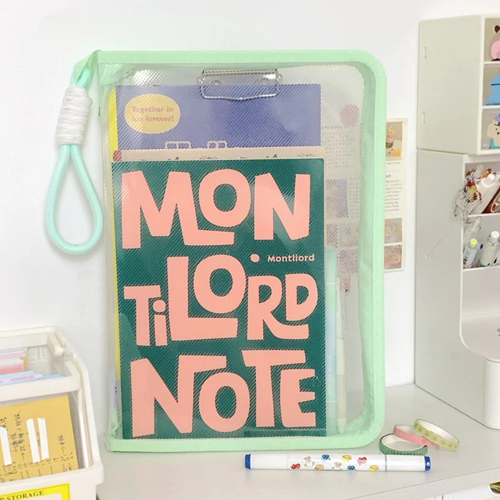 Macaron Transparent A4 File Bag Large Capacity Textbook Zipper Student Portable Thickened Waterproof Storage Bag