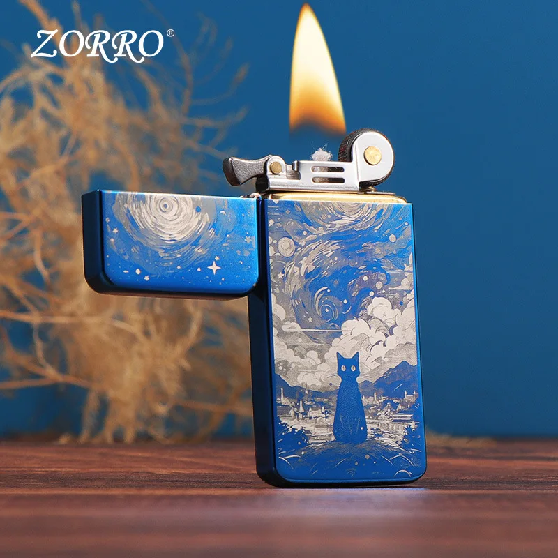 

Zorro 9mm Starry Sky Cat Cute Cigarette Cigar Lighter Ultra Thin Brass Oil Lighter Smoking Accessories Gifts for Men and Women