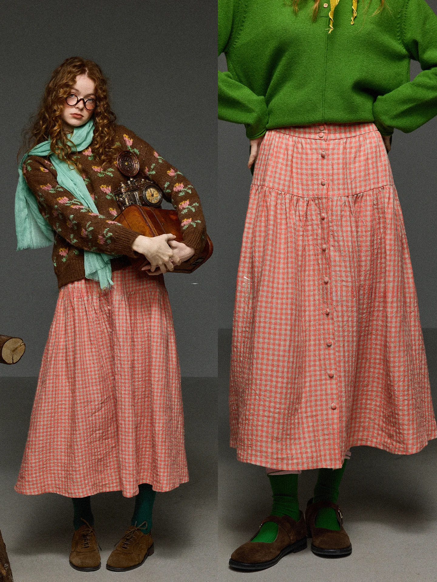 

Женская юбка миди TNIT в стиле ретро с высокой талией, в клетку, свободного кроя, струящаяся, повседневная, весенняя, А-силуэт, с пуговицами, для офиса и на каждый день