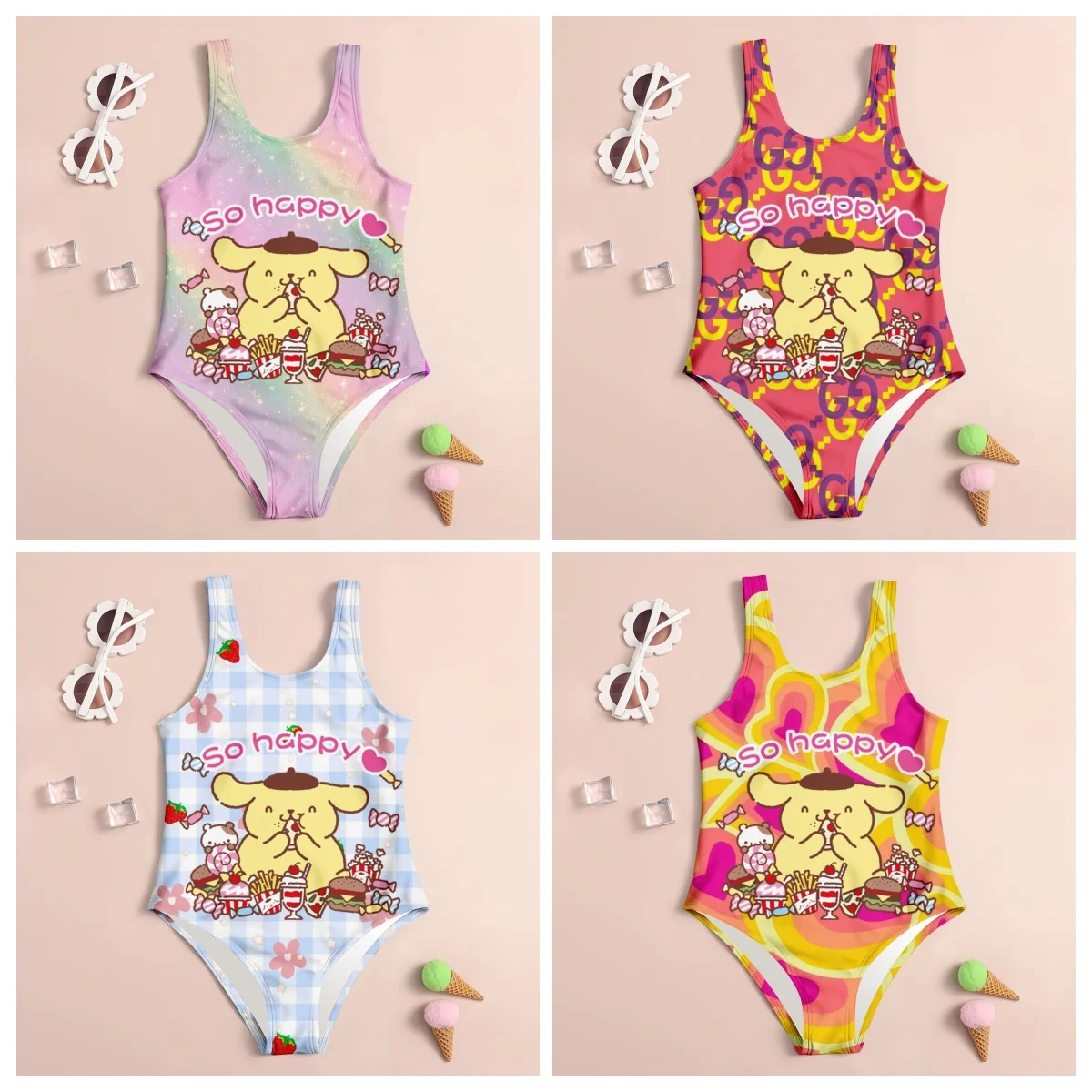 

MINISO новый милый детский летний цельный купальник с героями мультфильмов, модный купальник с 3D принтом для девочек, купальник без рукавов на подтяжках
