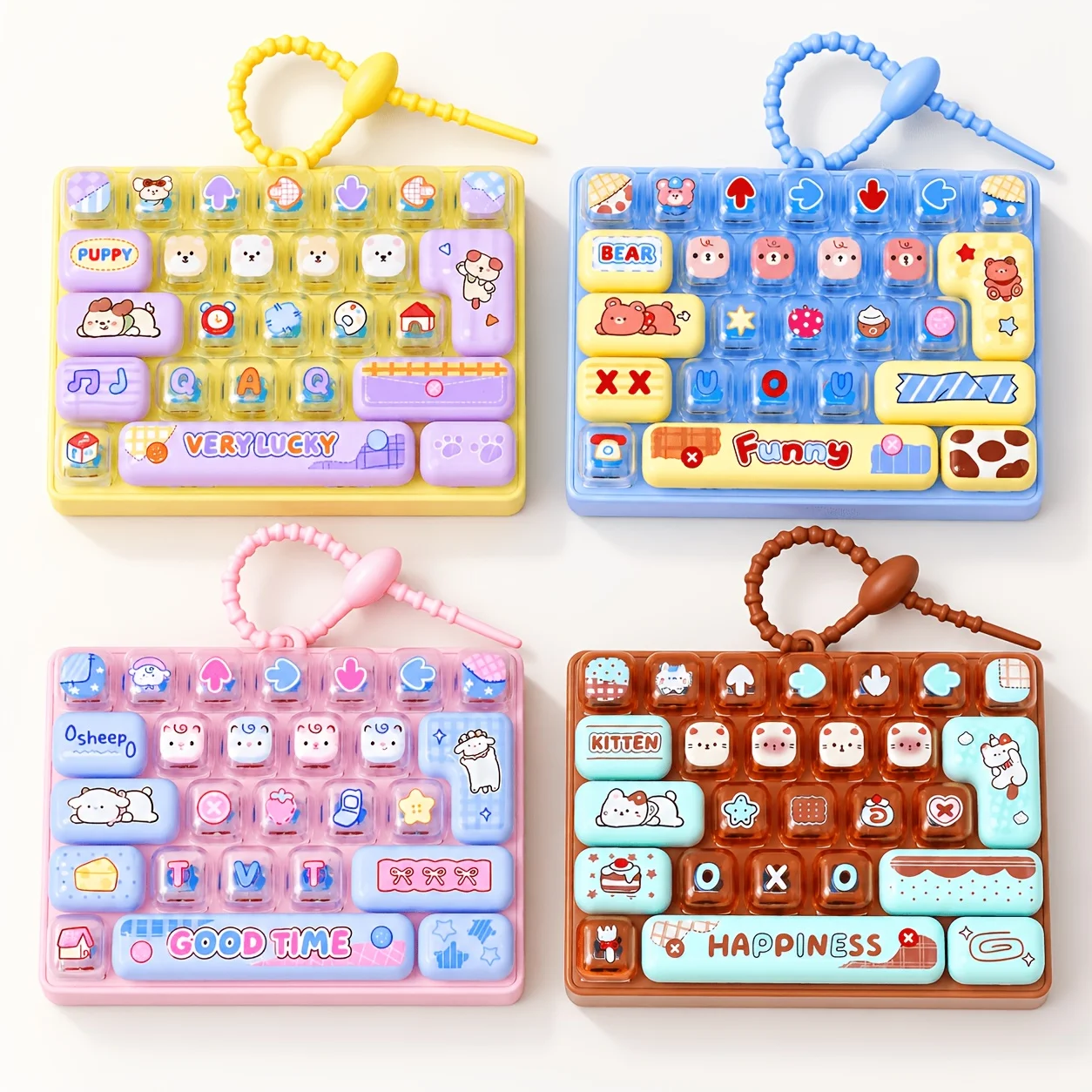 Cute Keyboard Press Toy Keychain, Cartoon Key Design Sensory Play Gift, Classroom Prize Party Favor, Birthday Gifts, Desk Toys