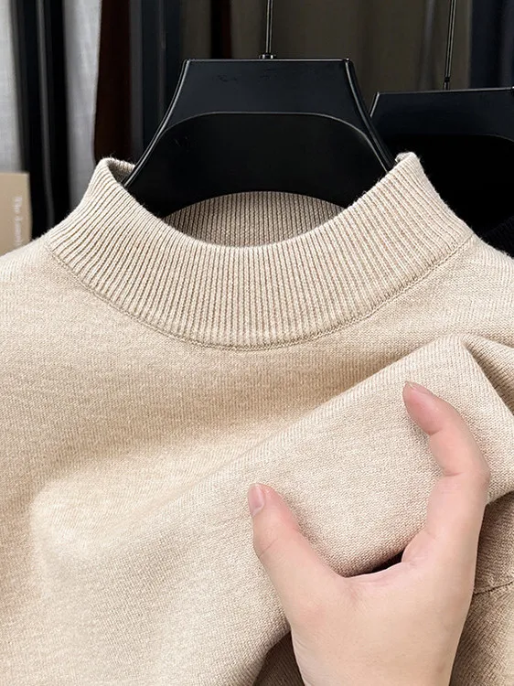 Men's Thiened Knitted Sweater Base Layer f High round Ne Pure Color Loose Winter Warm Top Busin Casual Long Sve