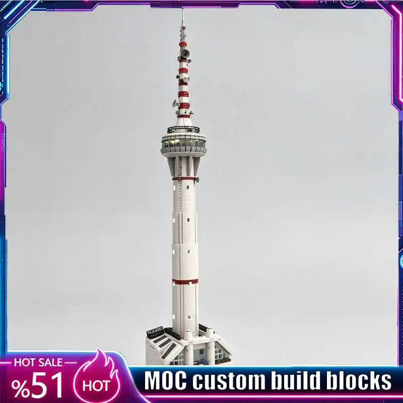 6009 Parts Modular TV Tower Broadcasting Station Model Custom Puzzle DIY Assembly Building Blocks Creative Toy Collection Gift