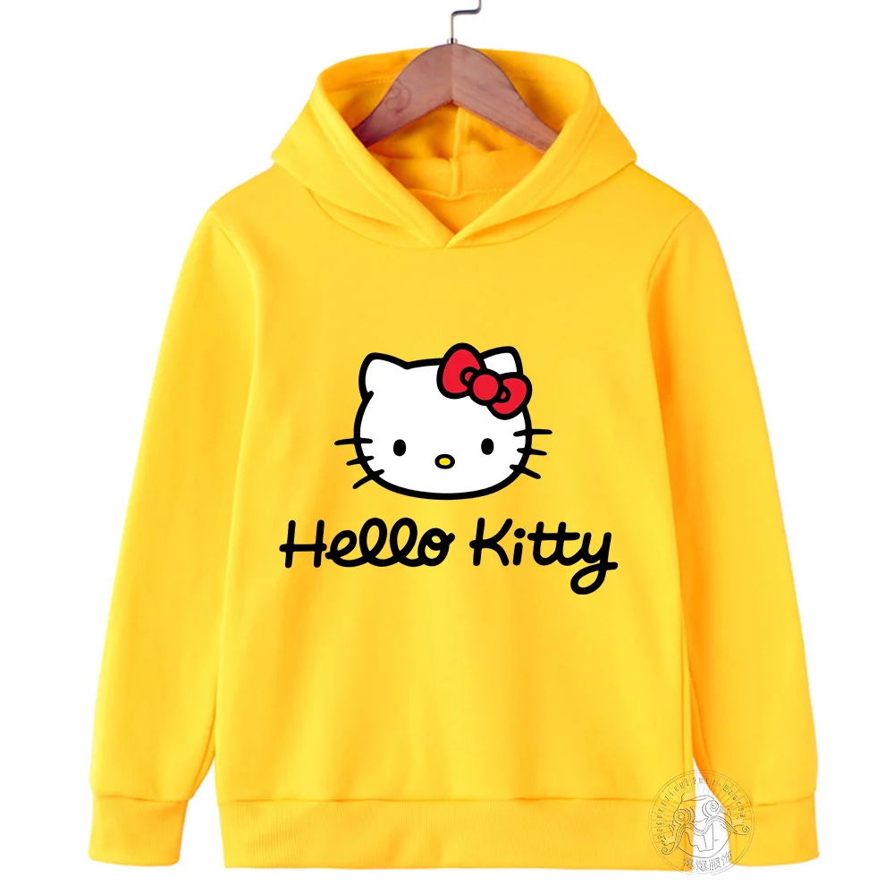 Kawaii Hello Kitty Hoodie Kids Clothes Girls Clothing Fashion Baby Boys Clothes Autumn Warm Sweatshirt Children Tops