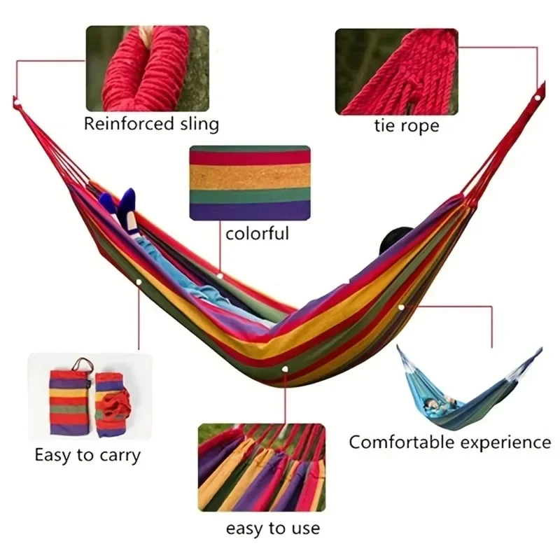 Outdoor Canvas Hammock Field Camping Swing Single Double Bed Up To 200kg with Tree Ropes Load-bearing for Garden Patio Backyard