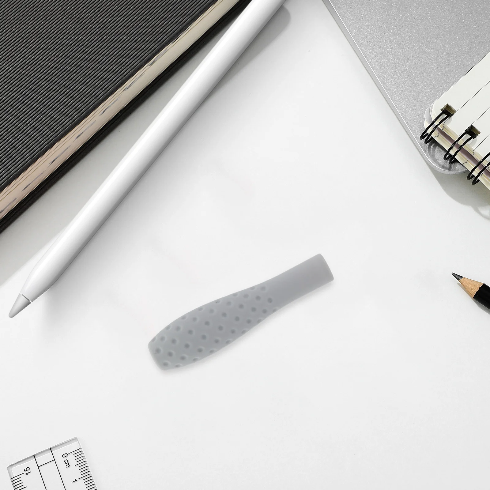 Capa protetora de silicone para caneta, capa protetora cinza, suporte de borracha de silicone, compatível com lápis, design ergonômico e antiderrapante